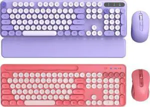 Pink and Purple Retro Typewriter Wireless Keyboard and Mouse Combo 2 PCS, Cute Colorful Keyboard for Computer/Laptop/Windows/Mac by SABLUTE