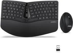Perixx PERIDUO-606 ES Set de Teclado Compacto Ergonómico inalámbrico y Ratón Vertical portátil - con reposa muñeca Ajustable y Teclas de Membrana Low Profile - QWERTY Español
