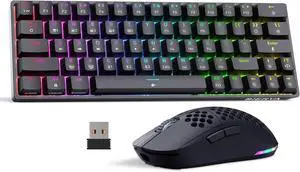DIERYA Wireless Gaming Keyboard and Mouse Combo, DK63 & M1 60% Mini RGB Keyboard w/Red Switches & 24000DPI Lightweight Mouse | Tri-Mode (BT/2.4G/USB) | RGB | for PC, Mac Gamers & Typists - Black