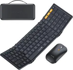 Foldable Keyboard and Mouse, XKM01 True Full-Size Folding Bluetooth Keyboard Mouse Combo for Business Travel, a Portable Office Suite On-The-Go, Compatible with Laptop iPad Tablet - Black