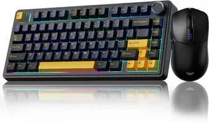 AULA Gaming Keyboard and Mouse Combo, 75% Wireless Mechanical Keyboards,Gasket Hot Swappable Custom Keyboard+SC580 Wireless Gaming Mouse Black