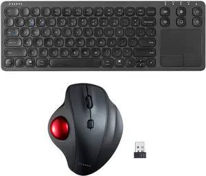 SANWA 2.4G Wireless Ergonomic Trackball Mouse and 3-Device Bluetooth Keyboard with Touchpad, Silent Buttons Roller Mouse, 600-1600 DPI, Rechargeable Touchpad, Compatible with Mac, Laptop, PC, Windows