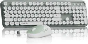V96 Wireless Keyboard and Mouse Combo, 2.4G Wireless Full-Sized Retro Typewriter Style Keyboard with Round Keycaps, 104 Keys Computer Keyboards and Mouse for Windows/Mac/PC, Green