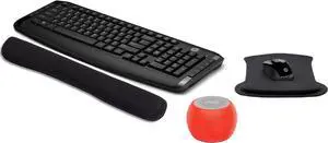 HP 300 Wireless Keyboard & Mouse Bundle with Gel Mouse & Wrist Pads, Boost Glow in The Dark Bluetooth Speaker, Professional Sound, Built-in Mic & Remote Selfie Button