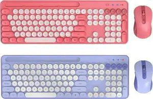 Pink and Purple Retro Typewriter Keyboard and Mouse Combo with Phone/Tablet Holder, Cute Colorful Keyboard for Computer/Laptop/Windows/Mac by SABLUTE
