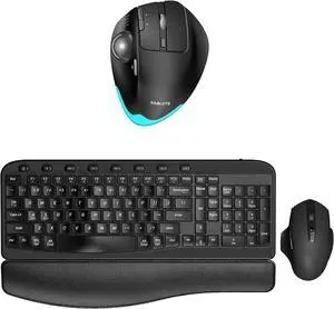 SABLUTE Wireless Keyboard and Mouse Combo and Wireless Trackball Mouse, Ergonomic Wave Keys, Cushioned Plam Rest, Ergonomic Bluetooth Rechargeable Computer Mice, Cordless Set for Windows Mac