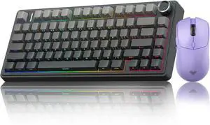 AULA Wireless Keyboard and Mouse Combo, F75 Pro Mechanical Keyboards,75% Gasket Hot Swappable Custom Keyboard+SC580X Wireless Gaming Mouse Light Purple