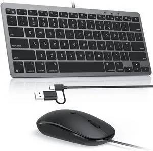 OMOTON Wired Keyboard and Mouse Compatible with Mac, with Dual Interface (Type-C and USB) Keyboard Compatible with MacBook Pro/Air, iMac, Mac mini/Pro Laptop, Black Grey