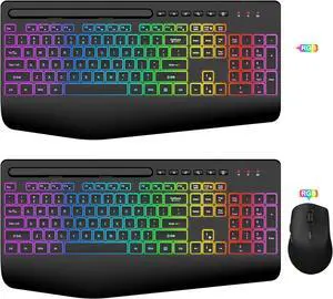 SABLUTE 2 Pack Wireless Keyboard and Mouse, Keyboard & Mice Combo with Phone Holder, 2.4G Lag-Free, Silent Cordless Set for Windows, Mac, PC, Laptop, (Mouse & No Mouse)