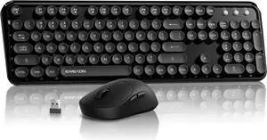 V96 Wireless Keyboard and Mouse Combo, 2.4G Wireless Full-Sized Retro Typewriter Style Keyboard with Round Keycaps, 104 Keys Computer Keyboards and Mouse for Windows/Mac/PC, Black