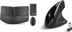 Perixx PERIDUO-606A 3-in-1 Wireless Compact Ergonomic Keyboard, Vertical Mouse & Numeric Keypad Bundle - Tilt Wheel - Membrane Low Profile Keys