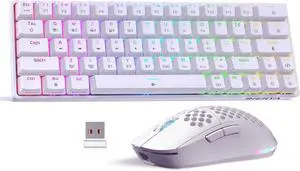 DIERYA Wireless Gaming Keyboard and Mouse Combo, DK63 & M1 60% Mini RGB Keyboard w/Blue Switches & 24000DPI Lightweight Mouse | Tri-Mode (BT/2.4G/USB) | RGB | for PC, Mac Gamers & Typists - White