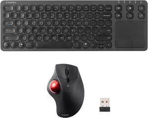 SANWA 2.4G Wireless Trackball Mouse and 3-Device Bluetooth Keyboard with Touchpad set, Programmable Silent Rollerball Mice, 20 Shortcuts, Pantograph Keys Keyboard, Compatible with Mac, Windows, Laptop