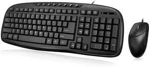 Adesso AKB-133CB - Keyboard and Mouse Combo, Wired, Desktop Keyboard, Ambidextrous Mouse, Multimedia Hotkeys - Compatible for Desktop/PC/Windows XP/7/8/10, Black
