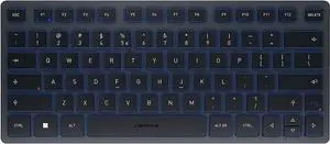 CHERRY KW 7100 MINI BT, Compact Multi-Device Keyboard with 3 Bluetooth Channels, US International Layout (QWERTY), Flat Design, incl. Carrying Case, Slate Blue