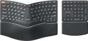 ProtoArc Wireless Ergonomic Keyboard, EK04 2.4GHz Wireless Ergo Keyboard with Separate Numeric Keypad, Split Design, Hard Wrist Rest, Rechargeable, for Windows PC/Laptop/Desktop