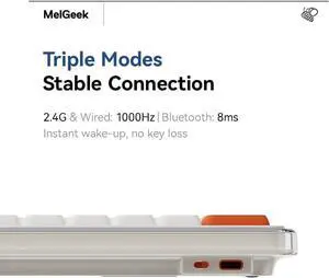 MelGeek O2 Wireless Mechanical Quiet Keyboard for Work, 75% Compact Office Keyboard, Low Profile, with Hot-Swappable and Pre-lubed Linear Switches,Bluetooth/2.4 GHz/USB-C for Mac Windows Linux