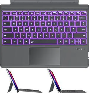 OMOTON Keyboard for Microsoft Surface Pro 7/7+/6/5/4/3, Wireless Bluetooth Connection, Ultra-Slim Keyboard Type Cover with Touchpad, 7 Colors Backlit and Rechargeable, Grey