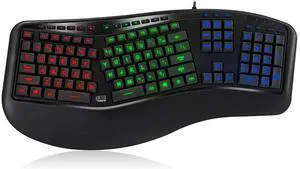 Adesso AKB-150EB - 3-Color Illuminated Ergonomic Keyboard with 20 Hotkeys, Split Key Zone, and Membrane Key Switches for Comfortable Typing