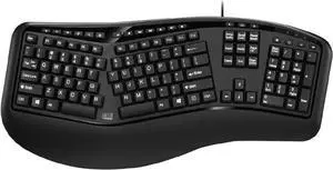 Adesso Ergonomic USB Keyboard with Integrated Palm Rest - Split Key Design, Multimedia & Internet Hotkeys, 105-Key US Layout AKB-150UB