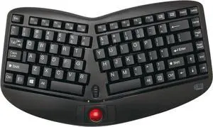 Adesso WKB-3150UB - Wireless Ergonomic Keyboard with Built-in Removable Trackball and Scroll Wheel, Split Key, Long Battery Life, Small and Portable -Compatible for Laptop/Desktop/PC/Windows XP/7/8/10