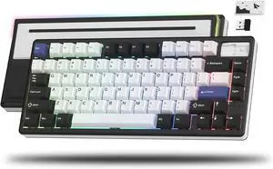 Womier 75% Wireless Keyboard Gaming, Creamy Mechanical Keyboard, CNC Aluminum with 8000mAh Battery, QMK/VIA Tri-Mode Key Board Custom Hot Swappable RGB Backlit for Windows/Mac/PC (SK71 PRO-Black)