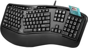 Adesso TruForm AKB-150SB-TAA Desktop Ergonomic Smart Card Reader Keyboard (TAA Compliant), Black