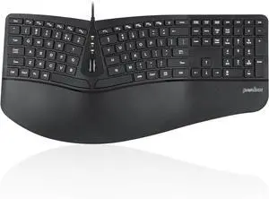 Perixx PERIBOARD-330B, Wired Ergonomic Keyboard with Adjustable Wrist Rest, Illuminated Keys, and Membrane Low Profile Keys, 2 Extra USB Ports, US English Layout