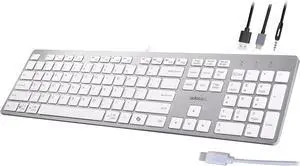 ADESSO EasyTouch 730 - USB C Multi-OS Scissor Switch Keyboard with Copilot AI Hotkey, Type C Keyboard with Hub, Built-in USB-A/C Ports and 3.5mm Aux - Quiet, Slim Design AKB-730UW