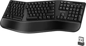 Delton Wireless Ergonomic Keyboard, 2.4G USB Dongle Full-Size Keyboard with Comfortable Wrist Rest, Quiet and Responsive 105 Keys with Full Numpad, Compatible with PC, Mac, and Smart Devices - Black