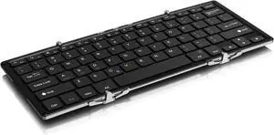 Aluratek Portable Aluminum Tri-Fold Bluetooth Keyboard (Standard Full-Size) with Built-In Rechargeable Battery for iPhone, Smartphone, iPad, Tablet, Mac, PC (ABLKO4F) Black
