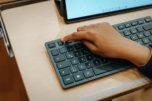 Cherry KW 7100 Mini Multi Device Compact Wireless Keyboard with Bluetooth. (Blue Slate)