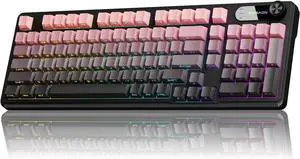 V102 Wired Keyboard, Wired Computer Keyboards,99 Keys Silent Keyboards with Number Pad, Smart Display & Knob Cute PC Keyboard for MAC Xbox PC Gamer-Gradient Pink