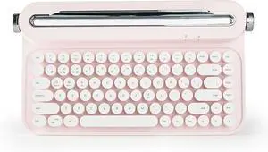 YUNZII ACTTO B305 Wireless Typewriter Keyboard, Bluetooth Connection, Cute Retro Aesthetic Design with Integrated Stand for Tablet, Phone, PC and Win/Mac/Android (B305, Baby Pink)