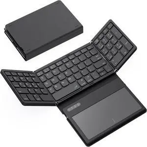 Docooler Foldable Bluetooth Keyboard, Portable Full Size Folding Keyboard with Touchpad, Business Travel Folding Wireless Keyboard with One Key Switching Device for Home, Work, Travel, Study - Black