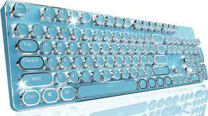 TK950 104 Keys Aesthetic Typewriter Keyboards with White Backlit, Typewriter Keyboard Wireless Mechanical Keyboard, Blue Switch, Anti-Ghosting Bluetooth/2.4GHz/Wired Keyboards-Blue