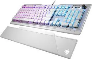 ROCCAT Vulcan 122 Mechanical PC Tactile Gaming Keyboard, Titan Switch, AIMO RGB Backlit Lighting Per Key, Detachable Palm/Wrist Rest, Anodized Aluminum Top Plate, Full Size, White/Silver