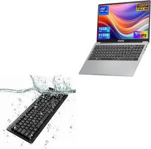 BoxWave Keyboard Compatible with ACEMAGIC AX15 Windows 11 Laptop (15.6 in) - AquaProof USB Keyboard, Washable Waterproof Water Resistant - Jet Black