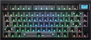 BOYI GMK81 Barebones Keyboard with Screen,VIA Programmable Tri-Mode BT5.0/2.4G/USB-C Wired Hot Swappable PCB Gasket Mounted 75% Wireless Mechanical Keyboard Custom RGB Gaming DIY Kit(Black)