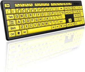 Large Font Yellow Elderly Keyboard Large Print Computer Keyboard, Wired USB High Contrast Keyboard with Oversized Print Letters, Computer Keyboards Wired Keyboard for Seniors, Elderly