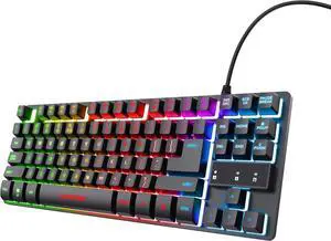 Trust Gaming GXT 833 Thado NL/US Keyboard with TKL Design - Dutch QWERTY Keyboard Layout, US Keyboard - Anti-Ghosting, Multicoloured LED Lighting, 12 Media Keys, USB Plug & Play, PC/Laptop