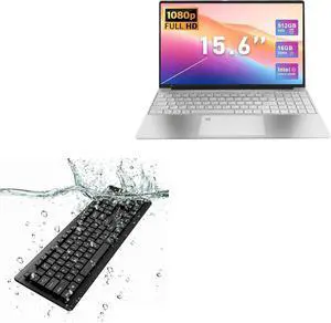 BoxWave Keyboard Compatible with Gina Joyfurno Windows 11 Laptop N5095 (15.6 in) - AquaProof USB Keyboard, Washable Waterproof Water Resistant - Jet Black