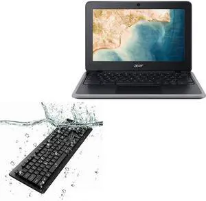 BoxWave Keyboard Compatible with Acer Chromebook 311 (C733T) - AquaProof USB Keyboard, Washable Waterproof Water Resistant - Jet Black