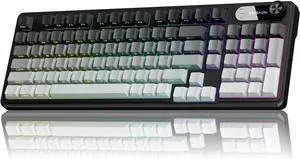 V102 Wired Keyboard, Wired Computer Keyboards,99 Keys Silent Keyboards with Number Pad, Smart Display&Knob Cute PC Keyboard for MAC Xbox PC Gamer-Gradient Black