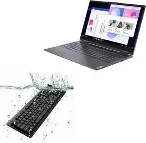 BoxWave Keyboard Compatible with EYY 2 in 1 Laptop Computer Model Yoga 3200U (15.6 in) - AquaProof USB Keyboard, Washable Waterproof Water Resistant - Jet Black