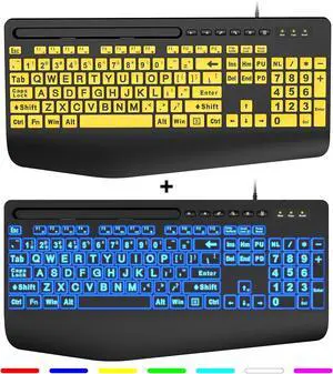 SABLUTE 2 Packs Large Print Wired Computer Keyboards with Wrist Rest, Phone Holder Easy to Read Big Letters Keys for Visually Impaired Low Vision, Compatible Windows, Desktop, Laptop