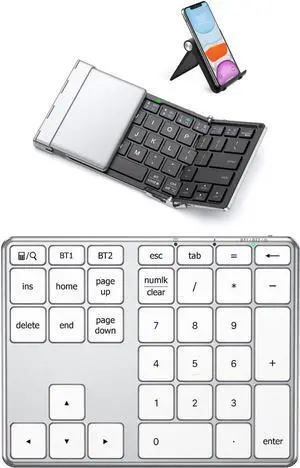 iClever Folding Bluetooth Keyboard, Sync Up to 3 Devices, Metal Build, USB-C Recharge, Portable Foldable Keyboard with Stand Holder for iPad, iPhone, Smartphone, Laptop and Tablet