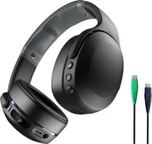 Skullcandy Crusher Evo Wireless Bluetooth Headphones with Multi-Sensory Bass and Charging Cable, Noise Isolating Over-Ear Fit, Up to 40 Hours Battery, Microphone for iPhone Android - True Black