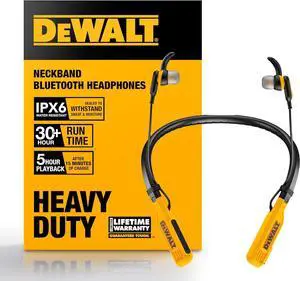 Heavy Duty Bluetooth Neckband Headphones Wireless Around The Neck Earbuds w/ 30H Runtime + Noise Isolation Secure Magnetic Wireless Earbuds Jobsite Pro Built-in Mic Bluetooth Headsets