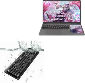 BoxWave Keyboard Compatible with RATEYUSO Windows 11 Pro + Touchscreen Laptop (15.6 in) - AquaProof USB Keyboard, Washable Waterproof Water Resistant - Jet Black